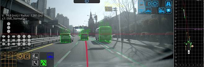 LG전자가 메르세데스-벤츠 C클래스에 공급한 ADAS 전방카메라로 자동차 전방에 있는 물체를 촬영해 분석하는 모습. [LG전자 제공]