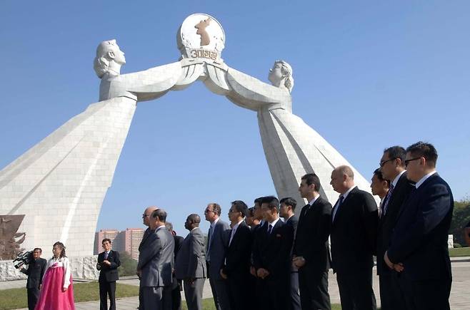북 조국통일3대헌장기념탑. 연합뉴스