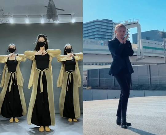 나루토 챌린지 영상(왼쪽), '스테이 위드 미' 챌린지에 참여한 김준수.(사진=유튜브 캡처)