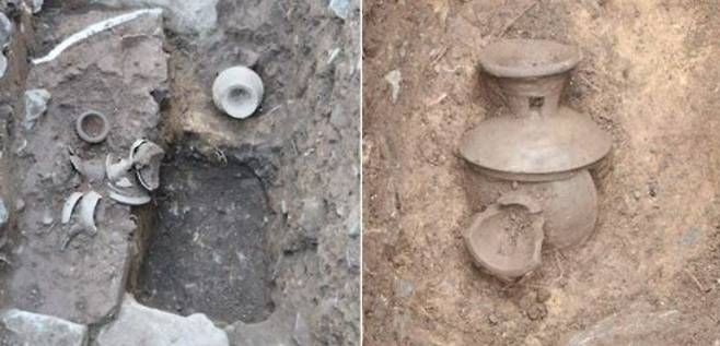 부산 서구 천마산에서 발굴된 6세기 중반 토기 등 유물 모습. 부산 서구청 제공