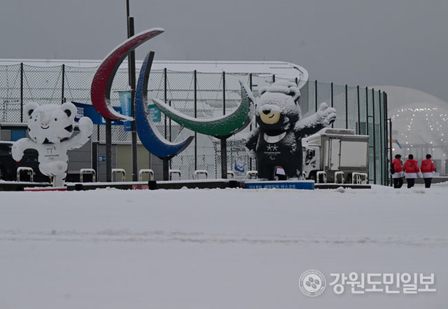 강원도내 영동지역에 많은 눈이 내린 21일 2024강원동계청소년올림픽이 열리고 있는 강릉올림픽파크 일대가 눈으로 하얗게 변했다. 김정호