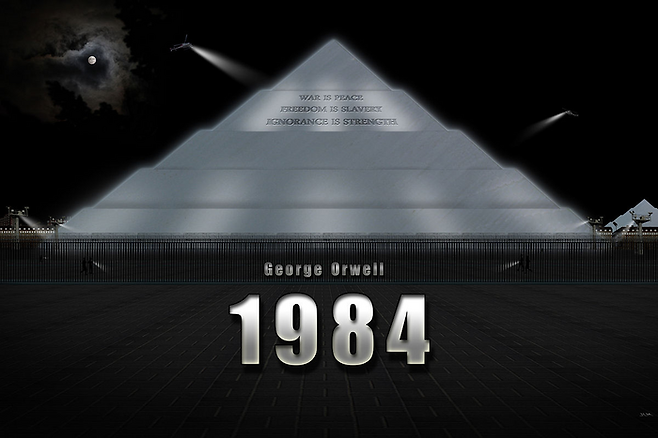 소설 ‘1984’의 계층화된 사회를 피라미드로 표현한 그래픽 [Jordan L‘Hôte]