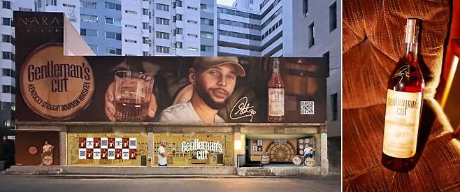 '젠틀맨스 컷' 팝업 스토어(왼쪽)과 위스키 '젠틀맨스 컷' /사진=나라셀라
