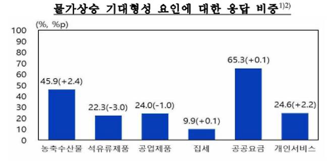 물가상승 기대형성 요인에 대한 응답 비중. 한국은행 제공