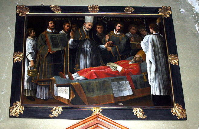 이탈리아 화가 주세페 베르밀리오가 1625년 그린 '토머스 베켓의 장례식'. 베켓은 죽었지만 유럽의 성인으로 존경받았다. 이는 헨리 2세의 정치적 위기를 초래했다.   Giovanni Dall'Orto
