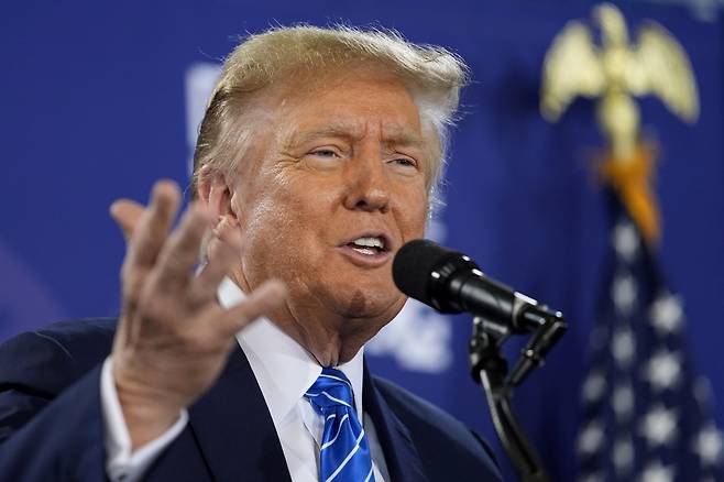 Republican presidential candidate former President Donald Trump speaks at a campaign event Saturday in Las Vegas. (AP)