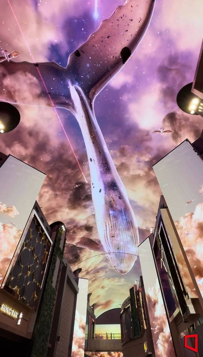 150m 길이 디지털 엔터테인먼트 거리 '오로라'에서 상영 중인 '언더 더 블루랜드' 쇼. [사진 = 김희윤 기자]