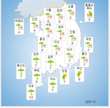 ⓒ기상청: 오늘(5일) 오후 전국날씨