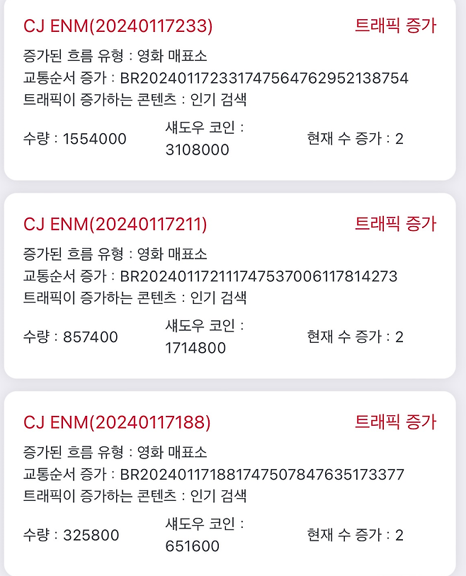 ▲ 트래픽이 발생하면 제공하는 코인 리워드 페이지.