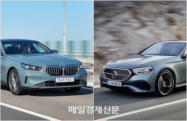 신형 BMW 5시리즈(왼쪽)과 신형 벤츠 E클래스 [사진출처=BMW, 벤츠]