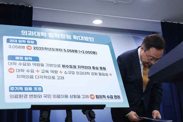 ▲조규홍 보건복지부 장관이 6일 오후 서울 종로구 정부서울청사에서 의과대학 입학정원 확대 발표를 마친 후 인사하고 있다. ⓒ연합뉴스