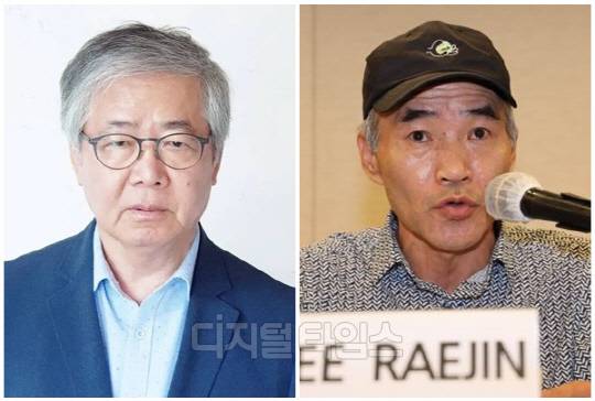 임혁백(왼쪽) 더불어민주당 공천관리위원장과 이래진씨. <디지털타임스 DB, 연합뉴스>