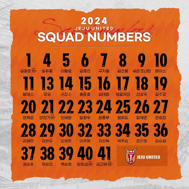 제주가 2024시즌 선수단 배번을 확정했다. 사진=제주유나이티드