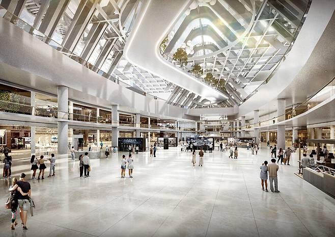 용산국제업무지구 지하 보행문화공간의 예상 모습. 세계무역센터(WTC) 교통 허브 ‘오큘러스(Oculus)’와 비슷하단 평이 나온다. 서울시 제공