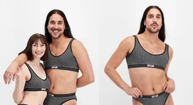 호주 패션 브랜드 본즈(Bonds)는 최근 ‘프라이드 2024’란 제목의 캠페인 소속 제품군 중 일부 상품인 ‘레트로 심리스 비키니’란 이름의 란제리 제품 홍보 사진에서 키 199cm의 장신에 턱수염과 장발을 가진 남성 모델 ‘마이키’를 모델로 썼다. 본즈 캡처