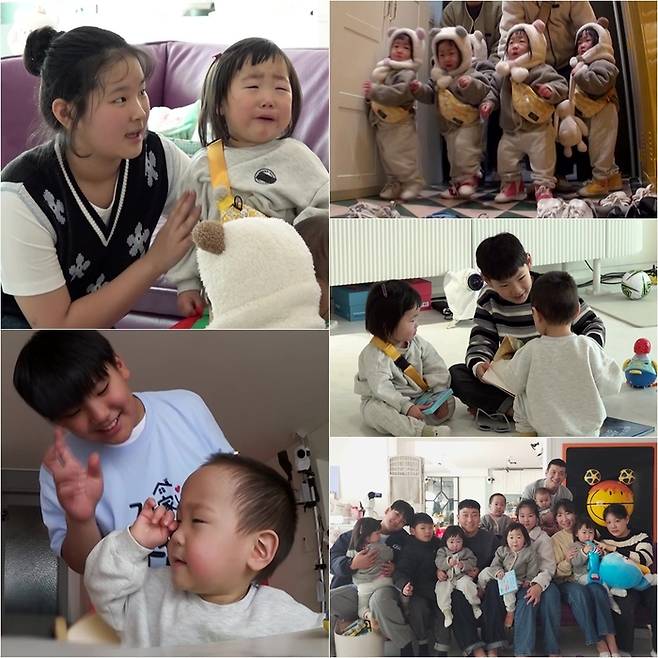 개그맨 정성호의 오남매와 군인 부부의 다섯 쌍둥이가 만난 KBS2 ‘슈퍼맨이 돌아왔다’ 13일 방송 주요장면. 사진 KBS