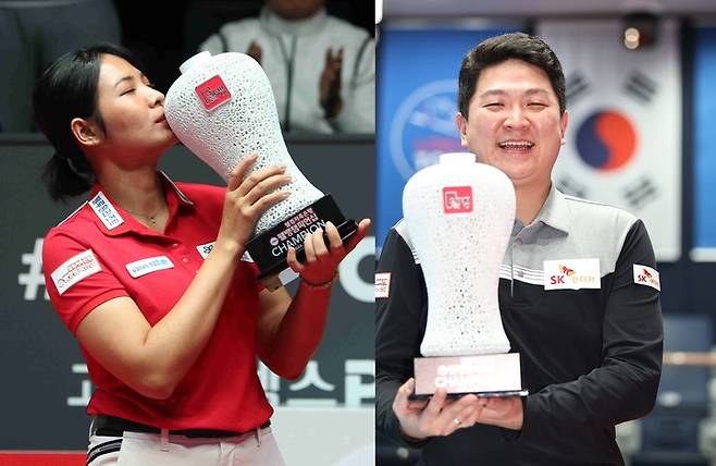 웰컴저축은행 PBA 챔피언십 LPBA 우승자 스롱 피아비(좌)-PBA 우승자 조건휘