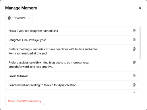 챗GPT 메모리 기능 설정 화면. 오픈AI 홈페이지 발췌