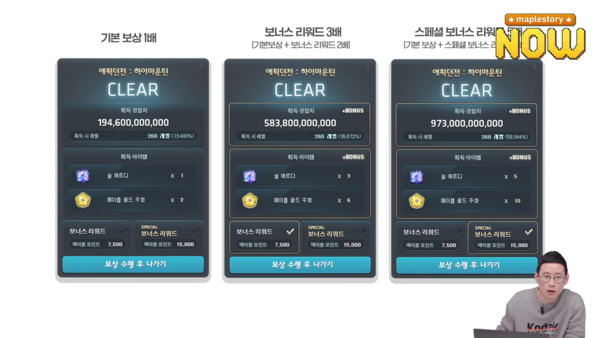 - 경험치, 주화, 솔 에르다 등 다양한 보상을 획득할 수 있다&nbsp;