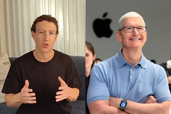 마크 저커버그(왼쪽 사진) 메타플랫폼스 최고경영자(CEO)가 13일(현지시간) 인스타그램에 영상을 올려 자사 혼합현실(MR) 헤드셋 ‘퀘스트 3’와 경쟁사인 애플의 ‘비전프로’를 모두 사용한 후기를 말하고 있다. 그는 “우리 제품이 저렴하고 품질도 좋아 놀랐다”고 말했다. 오른쪽 사진은 지난해 6월 5일 미국 캘리포니아주 쿠퍼티노 애플파크 캠퍼스에서 개최한 연례 세계개발자회의(WWDC)에서 비전 프로를 소개하는 팀 쿡 애플 CEO. 저커버그 인스타그램, AFP연합뉴스