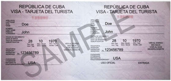 쿠바를 관광하기 위해서 필요한 여행자 카드 샘플. 쿠바 트래블 서비스 웹페이지 캡처.