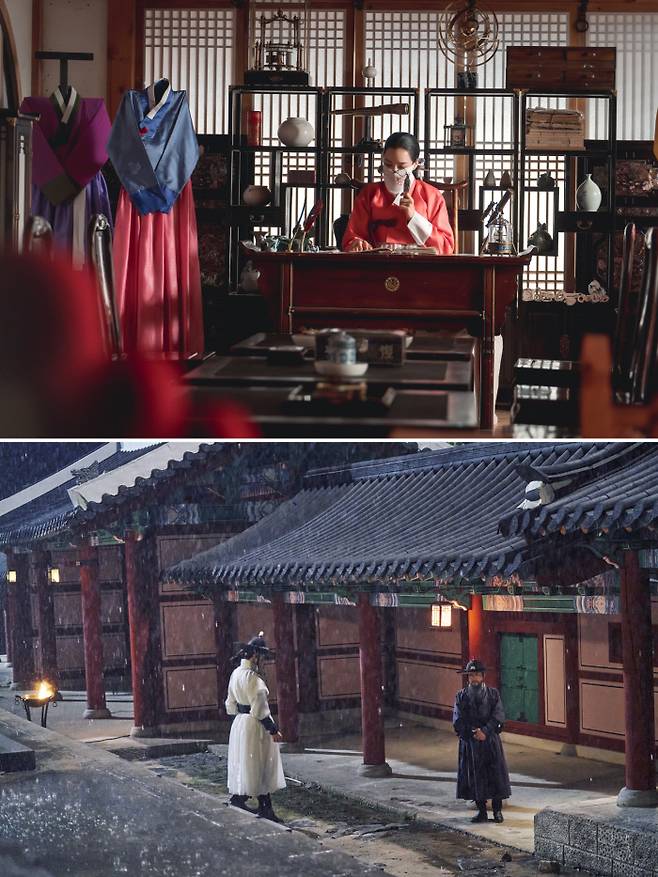 <밤에 피는 꽃>은 코믹, 액션, 멜로를 균형 있게 녹여내는 데 중점을 뒀다.(위 사진) <세작, 매혹된 자들>은 자연의 색감과 공간의 조화로움을 표현하기 위해 전국 명소를 돌며 촬영했다. MBC·tvN 제공