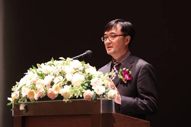 16일 서울 엘타워에서 열린 ㈔정부조달마스협회 정기총회에서 축사를 전하는 임기근 조달청장. 조달청