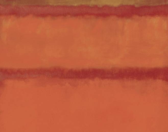 마크 로스코, 주황, 빨강, 노랑, 1961. 로스코의 최고 경매가이자 미국 추상표현주의 작품 중에서 가장 높은 낙찰가를 기록했다.(부분확대) [크리스티]