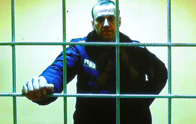 러시아의 반정부 운동가 알렉세이 나발니가 2022년 5월17일 화상 연결을 통해 재판에 참석하고 있다. ⓒ로이터/연합뉴스