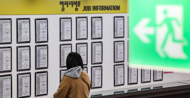 청년 구직자가 지난달 서울 마포구 서부고용복지플러스센터에서 일자리 정보를 살펴보고 있다. 뉴스1