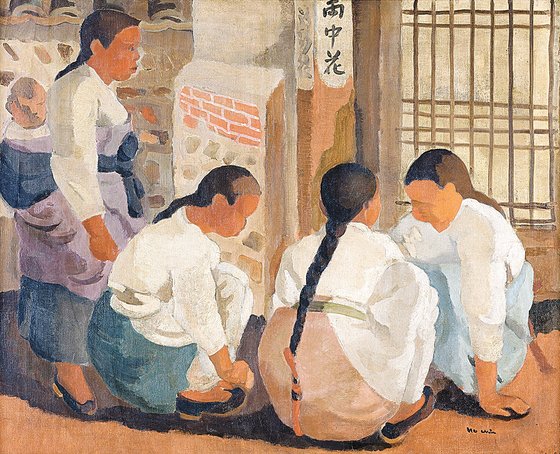 장욱진, ‘공기놀이’, 1938, 캔버스에 유채, 65x80.5㎝. 사진 국립현대미술관 이건희컬렉션