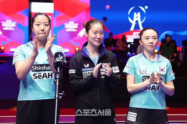 2024 부산세계탁구선수권대회에 출전중인 한국 여자대표팀의 신유빈(왼쪽부터) 이시온 전지희. 대회조직위원회