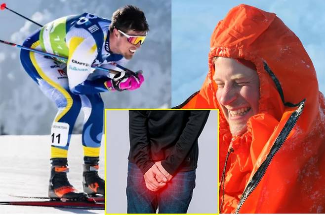 스웨덴의 스키 선수 칼 하프바르손이 경기 도중 성기가 얼어붙은 경험을 공유했다. 2023년 핀란드 스키 빌리지 루카에서 열린 스키 20km 경기를 완주한 후 나온 이야기다. [사진=더선 보도 캡처한 스키선수 칼 하프바르손/ 하단 게티이미지뱅크]
