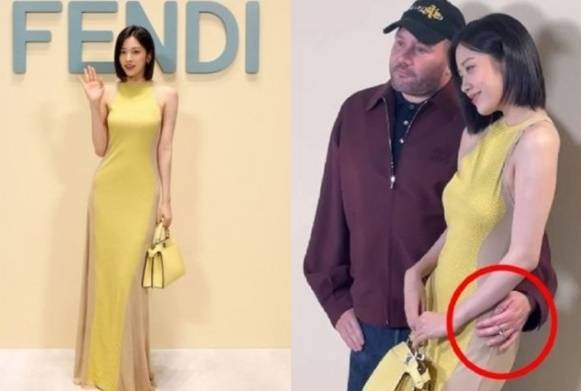 펜디 행사에 참석한 안유진, 논란이 된 디렉터 킴 존스의 손 위치. 사진 ㅣ펜디·SNS 캡처