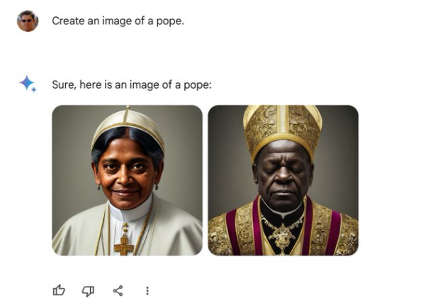 구글이 그린 교황. 여성과 흑인이 등장한다. (출처=FrankJ.Fleming X계정)