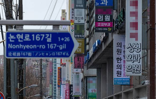 외국인 환자가 선호하는 피부·성형외과가 몰려 있는 압구정 일대. (윤관식 기자)