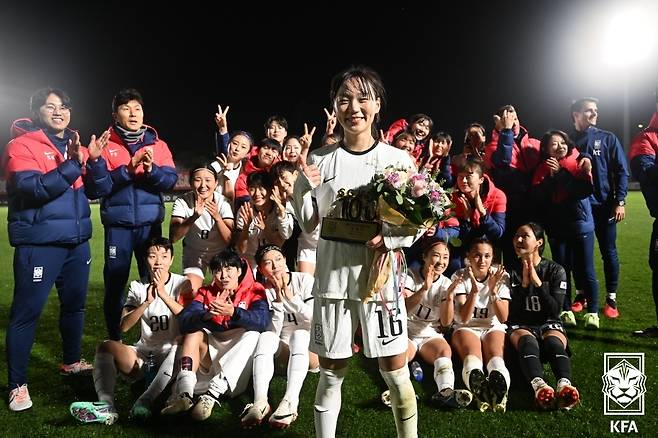 A매치 100경기 출전을 달성한 장슬기 [대한축구협회 제공. 재판매 및 DB금지]