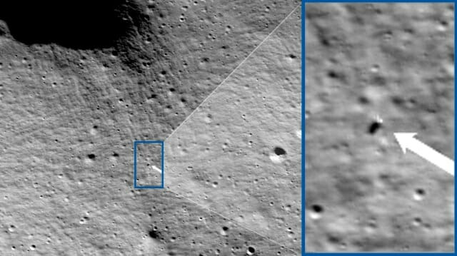 달에서 오디세우스의 위치를 보여주는 LRO 이미지(출처: NASA/고다드/애리조나 주립대)