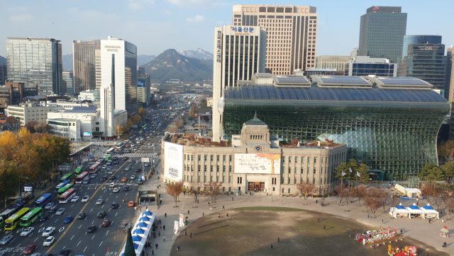 더 플라자 객실에서 내려다보이는 뷰. 사진 제공=한화호텔앤드리조트