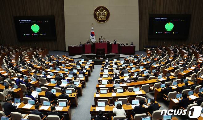 29일 오후 서울 여의도 국회 본회의장에서 열린 제413회 국회(임시회) 제6차 본회의. 2024.2.29/뉴스1 ⓒ News1 구윤성 기자