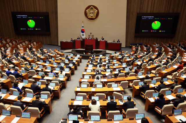 ▲ 29일 국회에서 열린 본회의에서 주택법 일부개정법률안이 통과되고 있다. 연합뉴스