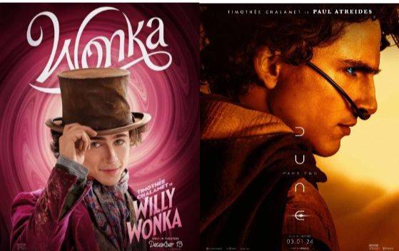 티모시 샬라메가 주연한 영화 〈웡카〉와 〈듄:파트2〉.