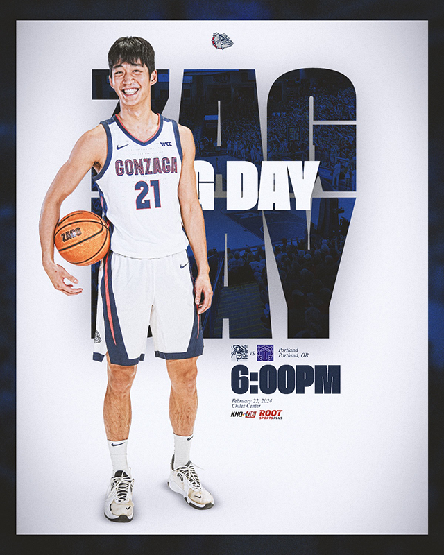 여준석은 2023-24 미국대학스포츠협회 1부리그 23차전 홈경기 홍보 모델로 발탁됐다. 사진=곤자가 농구부 공식 SNS