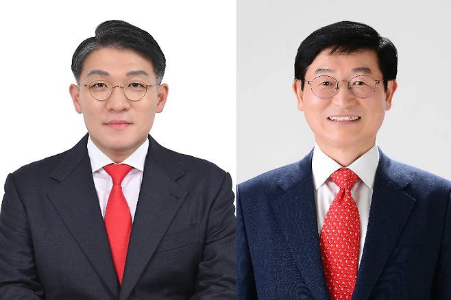 창원 의창구 김상민 예비후보와 밀양·의령·함안·창녕 박용호 예비후보. 선거관리위원회 제공