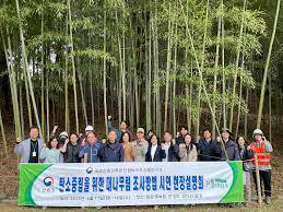 2024년 기후대응기금이 대폭 삭감되면서 ‘탄소중립도시숲조성 사업’ 예산도 줄어들었다. 사진은 2023년 4월 산림청 국립산림과학원 주최로 담양 죽녹원 일대에서 열린 ‘탄소중립을 위한 대나무숲 조사방법 시연 현장설명회’. 산림청 제공