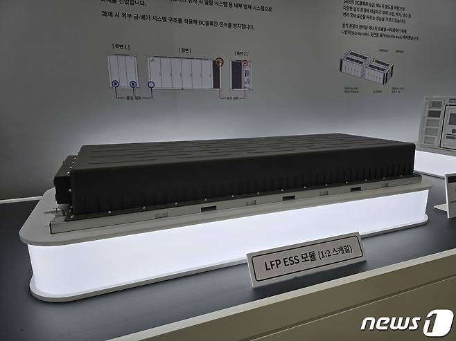 SK온이 인터배터리 2024에서 공개한 LFP 에너지저장장치(ESS) 모듈 모형. 2024. 3. 6/뉴스1