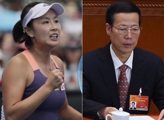 중국 테니스 스타 펑솨이(왼쪽)가 장가오리(오른쪽) 전 중국 부총리에게 성폭력을 당했다고 폭로한 이후 실종설에 휘말렸다가 최근 동영상 등에서 모습을 드러냈다.  /EPA, AFP 연합뉴스