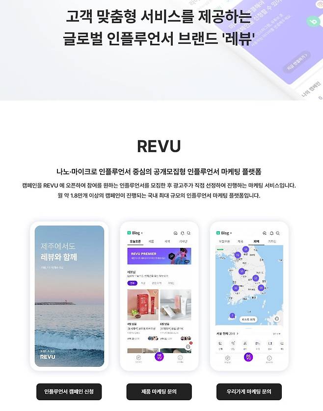 글로벌 인플루언서 브랜드 '레뷰' 소개화면 캡처.