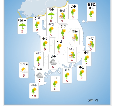 ⓒ기상청: 모레(12일) 오전 전국날씨