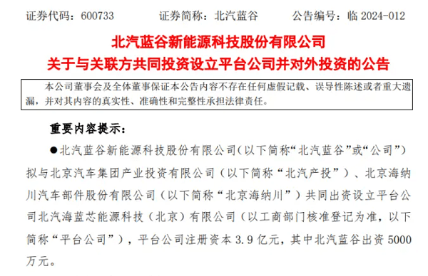 베이빙블루파크의 투자 공시 (사진=베이징블루파크)